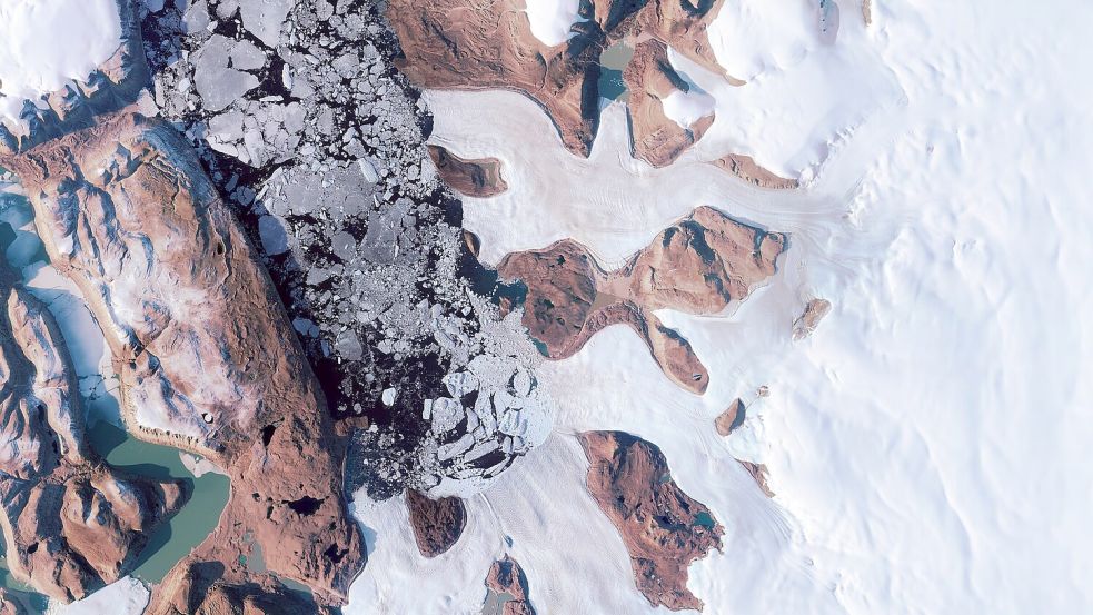 Der Harder Gletscher im Norden Grönlands hat bei Forschenden für eine große Überraschung gesorgt. Foto: Copernicus Sentinel/ESA/dpa