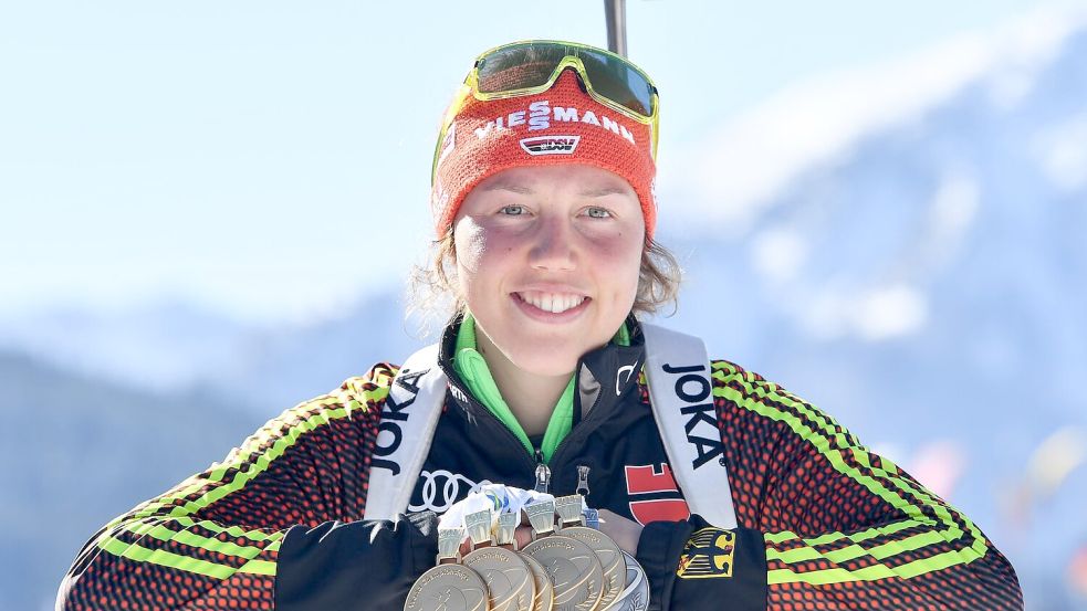 Bei der WM 2017 gewann Laura Dahlmeier sechs Medaillen in sechs Rennen. Foto: Martin Schutt/dpa-Zentralbild/dpa