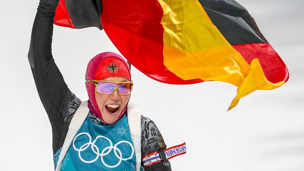 In Pyeongchang krönte sich Laura Dahlmeier 2018 zur zweimaligen Olympiasiegerin. Foto: Michael Kappeler/dpa