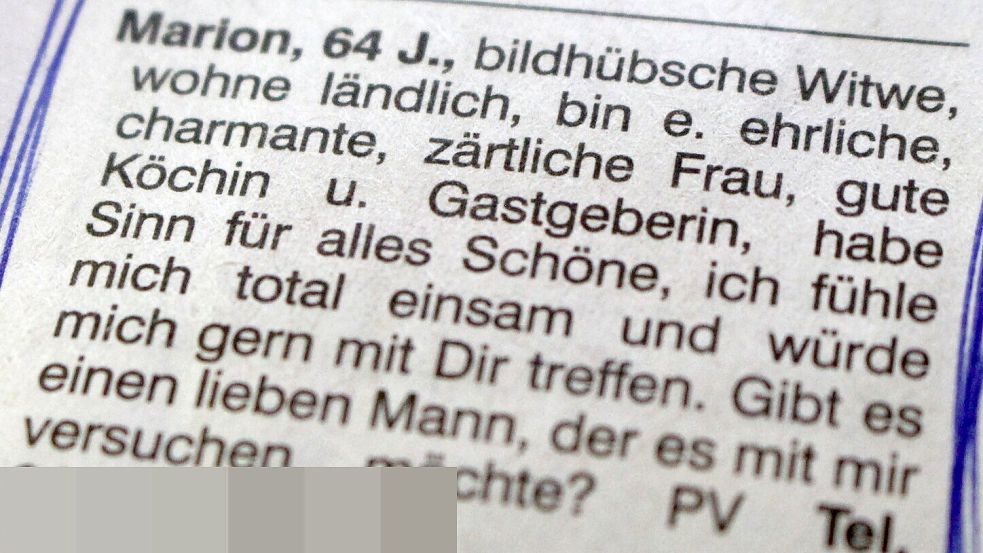 Diese Anzeige erschien am 7. Juni 2025 in der Ostfriesen-Zeitung unter der Rubrik „Bekanntschaften“. Foto: Imke Oltmanns