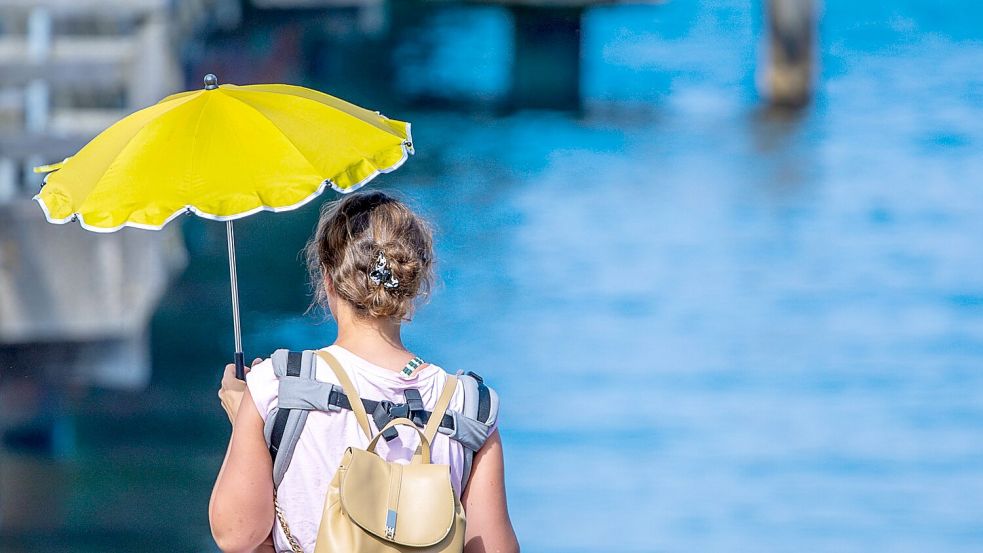 Manche helfen sich mit Sonnenschirmen. Foto: Jens Büttner/dpa