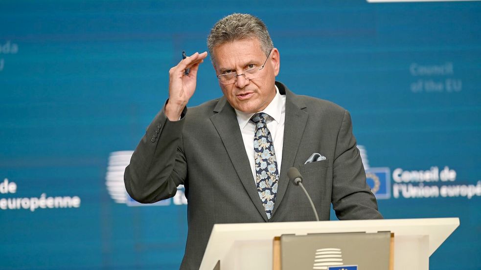 Stellte die gemeinsame US-EU-Erklärung in Brüssel vor: EU-Handelskommissar Maros Sefcovic. (Archivbild) Foto: Ansgaar Haase/dpa