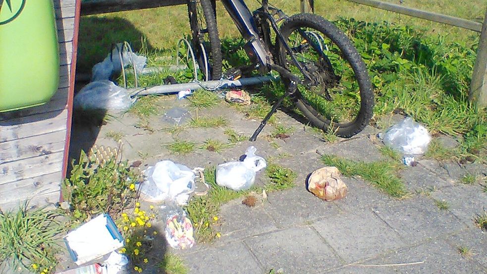 Dieser Abfall schaffte es an der Feldhörnstraße nicht bis in den leeren Mülleimer. Foto: Bauhof