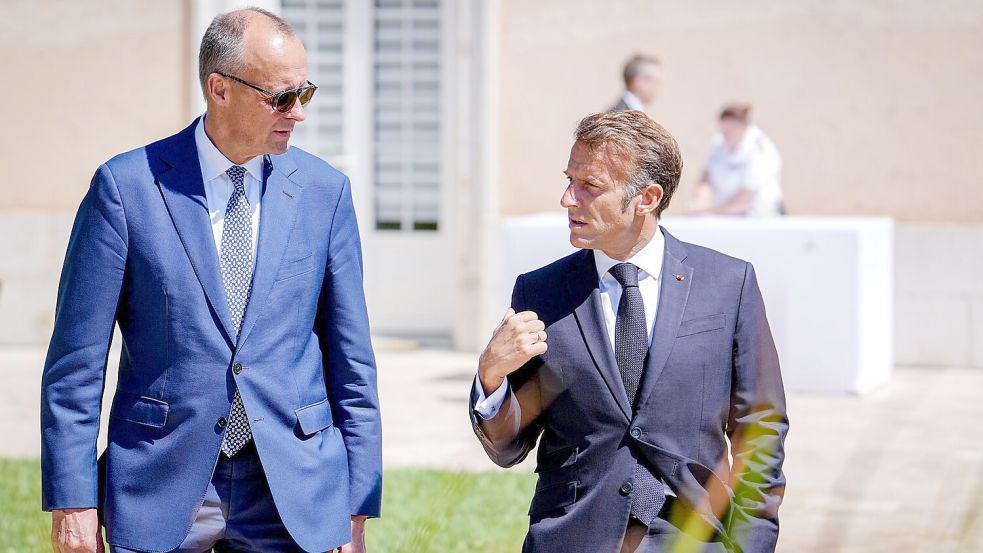 Tauschten sich zuletzt eng zum Thema aus: Bundeskanzler Friedrich Merz und Frankreichs Präsident Emmanuel Macron. Foto: Kay Nietfeld/dpa
