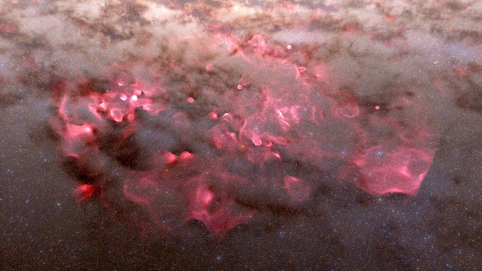 Die Karte reicht bis zu 4.000 Lichtjahre zurück und basiert auf Beobachtungen der langjährigen Beobachtungssonde „Gaia“. Foto: -/ESA/Gaia/DPAC, S. Payne-Warden