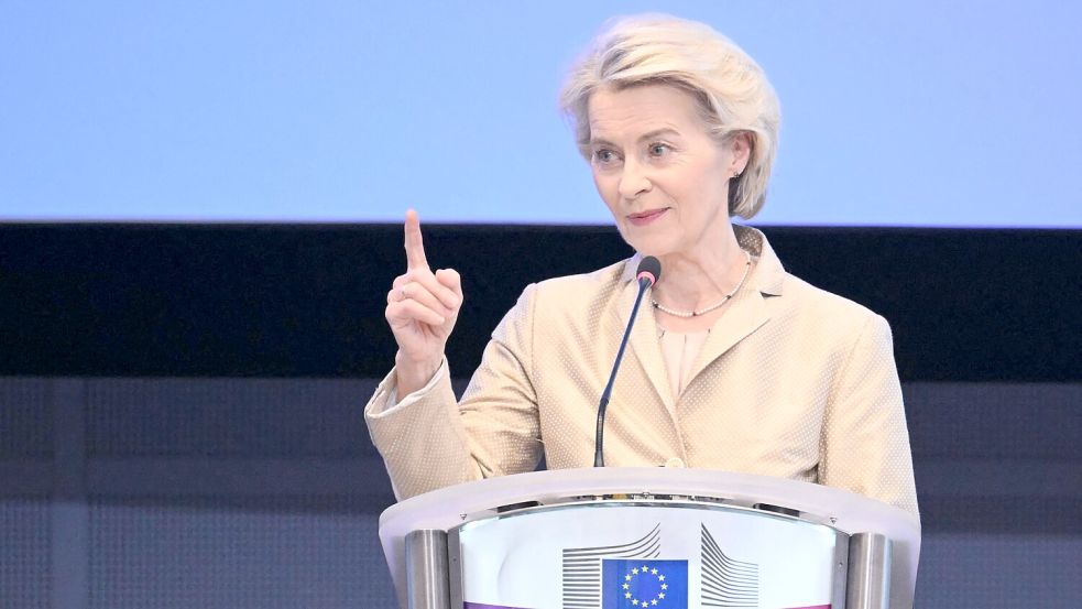 Ursula von der Leyen und die Europäische Kommission schlägt das Verhängen weitreichender Sanktionen gegen Israel vor. Foto: NICOLAS TUCAT