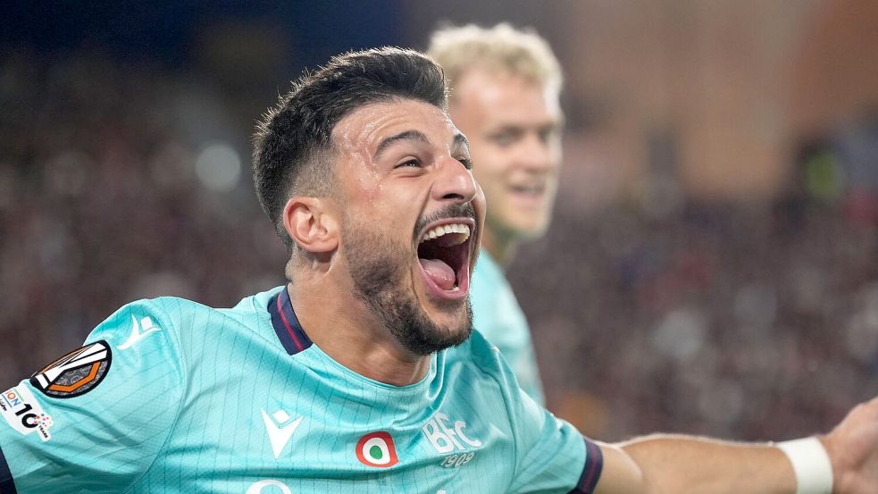 Bolognas Riccardo Orsolini jubelt nach dem Führungstreffer. Foto: Massimo Paolone/LaPresse/AP/dpa