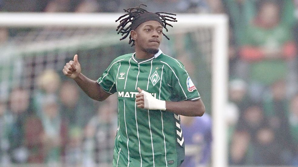 Samuel Mbangula brachte Werder gegen den FC St. Pauli früh in Führung, Foto: Carmen Jaspersen