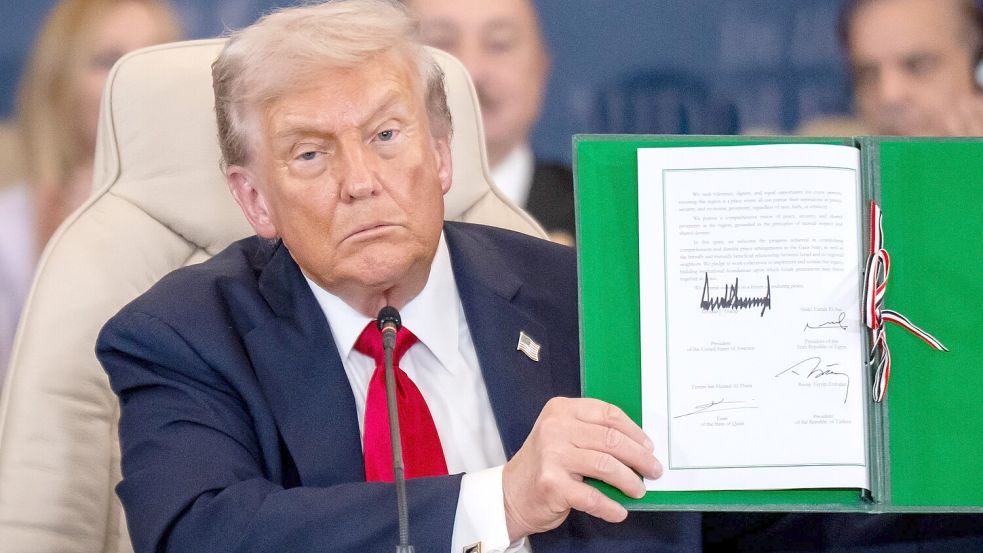 US-Präsident Trump zeigt ein gewisses Verständnis dafür, dass die Hamas im Gazastreifen Gegner hinrichtet. (Archivbild) Foto: Michael Kappeler/dpa