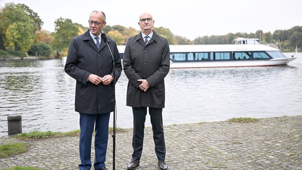Merz war zu Gast in Brandenburg - eine seiner Äußerungen dort sorgt für massive Kritik. Foto: Britta Pedersen/dpa