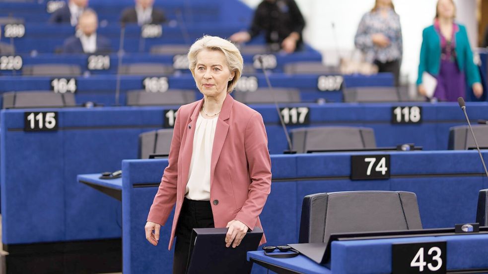 Von der Leyen warnt im Europaparlament vor Importabhängigkeit. Foto: Philipp von Ditfurth/dpa