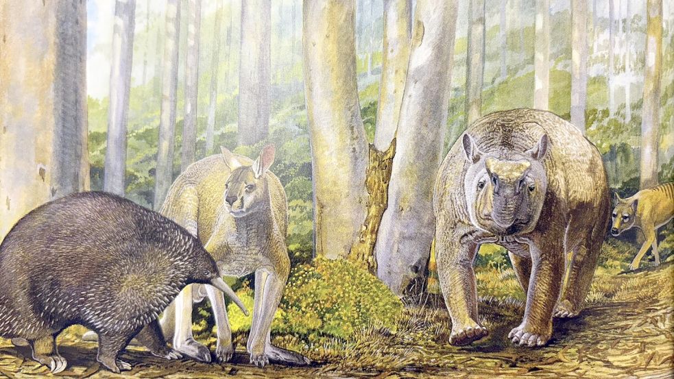 Riesenameisenigel, Kurznasenkängurus, Diprotodontidae und ein Beutelwolf gehören zu den Fossilien ausgestorbener Tiere, die in der Mammoth Cave im Südwesten von Western Australia gefunden wurden. Foto: Peter Schouten