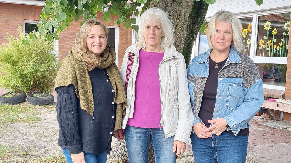 Die stellvertretende Leiterin Melanie Teipen (rechts) und Erzieherin Nicole Janssen (links) erläuterten Hedwig Daute, Sprecherin der Fraktion Grüne WOL21, das Konzept der Kindertagesstätte „Kinnerhuus“. Foto: Privat