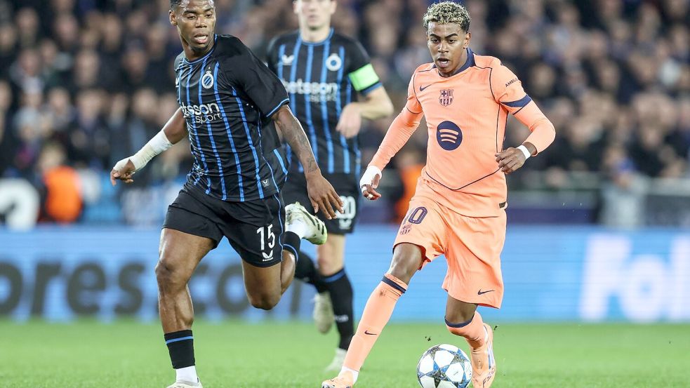 Yamal (rechts) rettete Barcelona einen Punkt in Brügge. Foto: Bruno Fahy