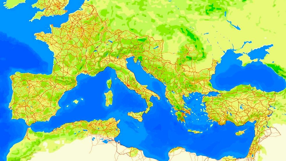 Die Karte zeigt das Ausmaß des Straßennetzes im Römischen Reich Foto: -/Itiner-e / Fachjournal Scienti