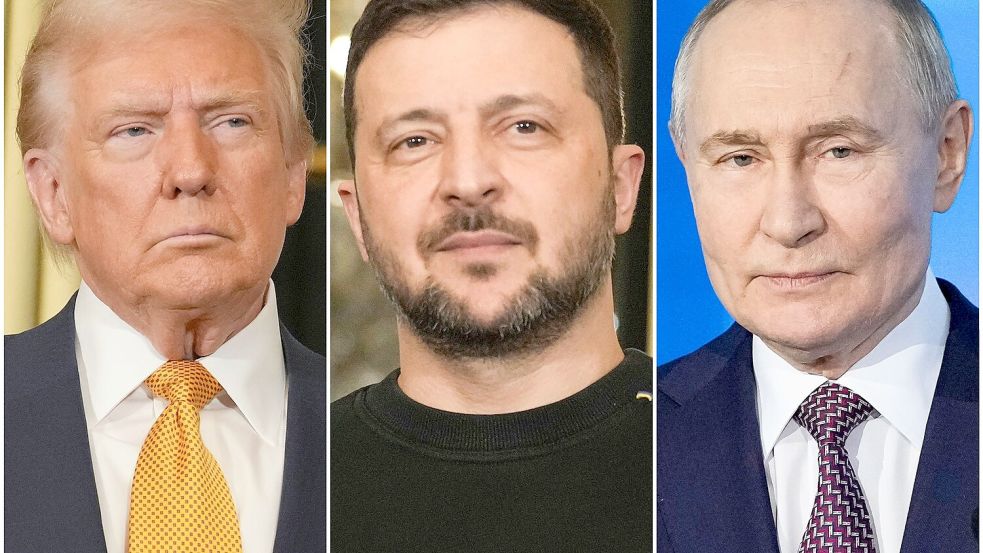 Trump, Selenskyj und Putin: Gelingt eine Einigung im Ukraine-Krieg? (Archivbild) Foto: Morissard/Bednyakov/AP/dpa