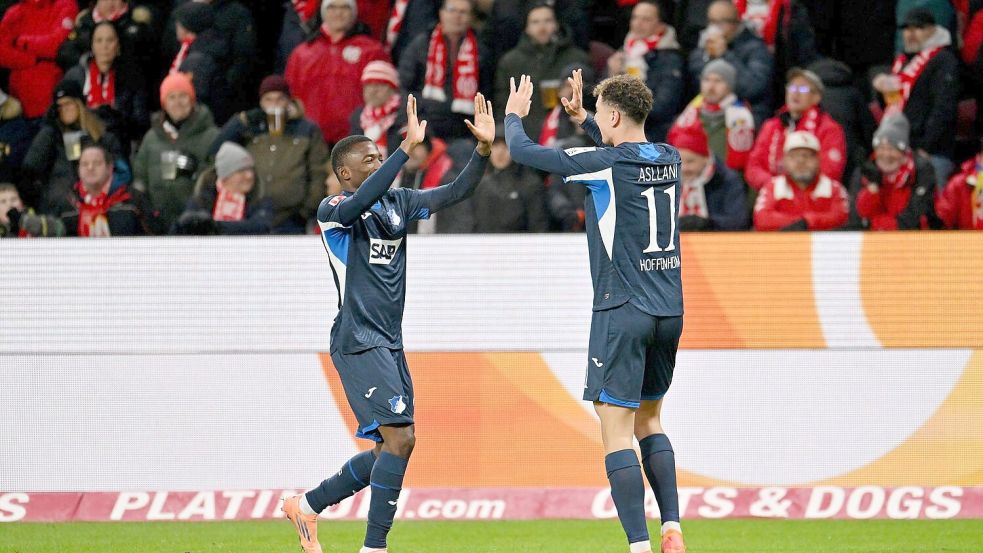 Hoffenheim bejubelt das frühe Führungstor. Foto: Torsten Silz