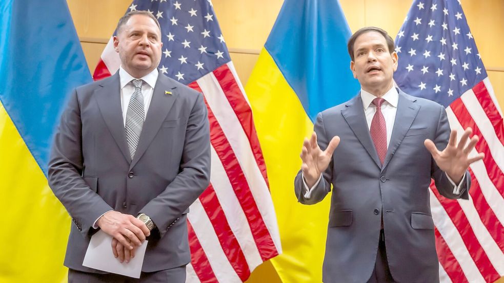 Nach dem Treffen in Genf bewerteten der ukrainische Verhandlungsführer Andrij Jermak und US-Außenminister Marco Rubio die Gespräche als produktiv. Foto: Martial Trezzini