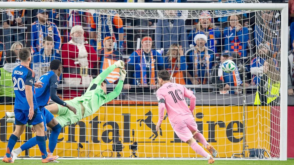 Weltmeister Lionel Messi trifft zur Führung für Inter Miami. Foto: Tanner Pearson/AP/dpa