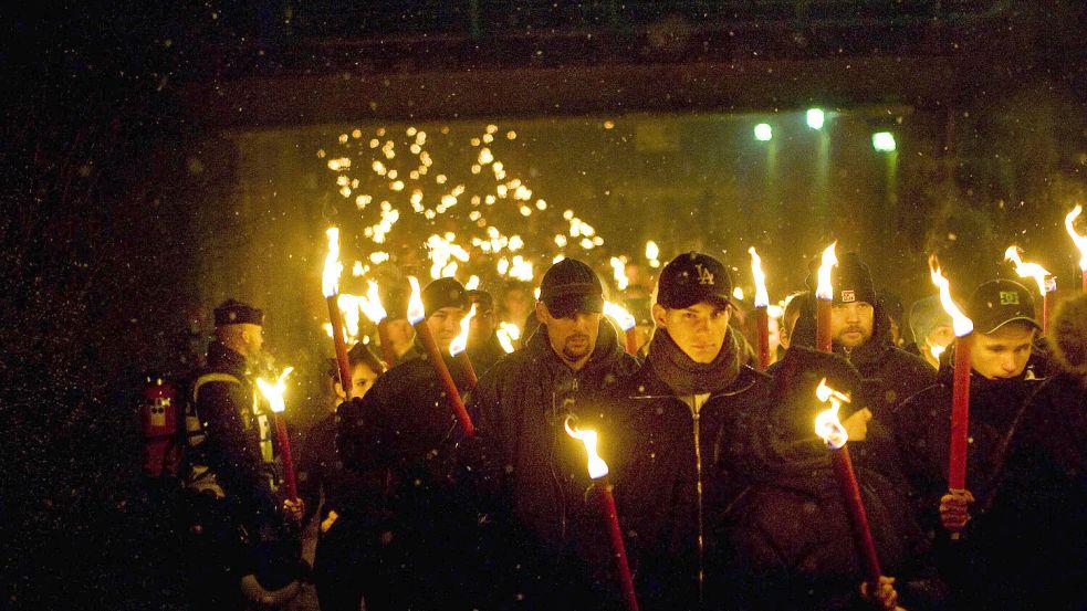 Findet 2025 seit 2010 erstmals wieder statt: Der „Salemmarsch“ der Neonazi-Gruppe „Nordische Widerstandsbewegung“. Foto: IMAGO/TT