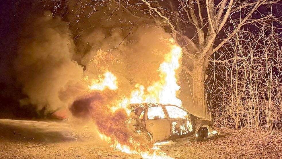 Zwei Fahrzeuge brannten in der Nacht zu Donnerstag in der Brahmsstraße in Leer. Foto: Feuerwehr