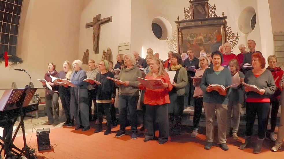 Der Projektchor Reinhard Mey sorgte in Potshausen für Gänsehautmomente. Neben Klassikern standen auch politische Lieder und weniger bekannte Stücke auf dem Programm. Foto: Heinrich Herlyn