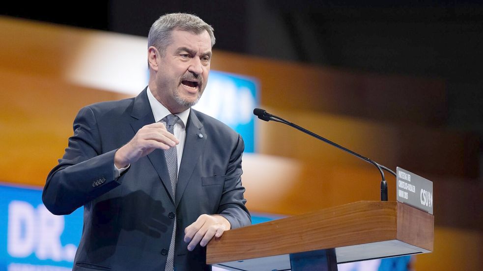 Markus Söder bekennt sich auf dem CSU-Parteitag zu Israel. Foto: Sven Hoppe