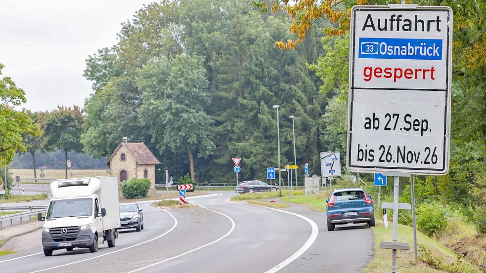 Die Sperrung der A33-Auffahrt Borgloh/Kloster Oesede wird am 17. Dezember schon wieder aufgehoben. Foto: Jörn Martens