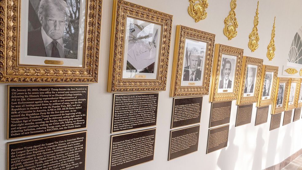 Der neue „Presidential Walk of Fame“ zeigt Porträts der US-Staatschefs mit persönlichen Gedenktafeln von Donald Trump. Foto: dpa/Alex Brandon