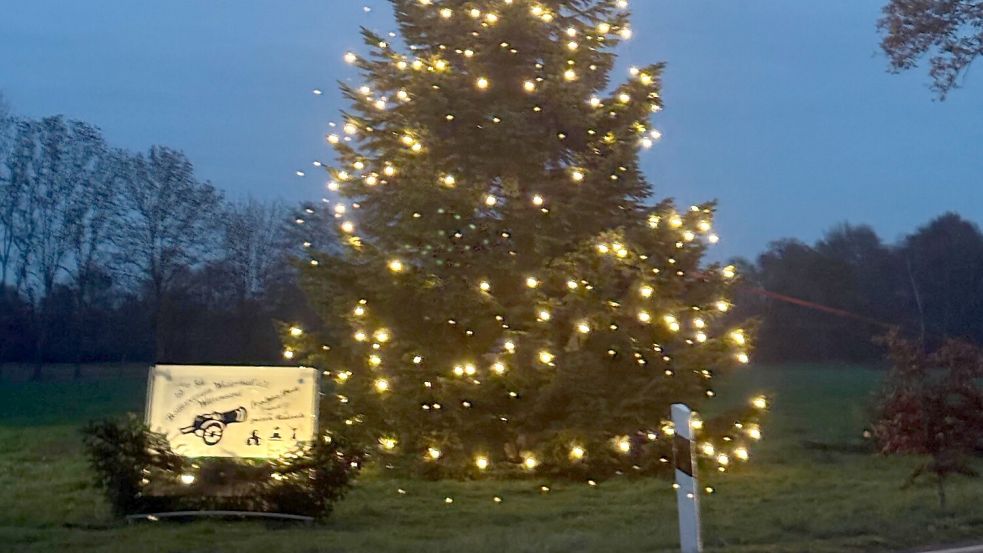 Der Böllerverein „Widerhall“ Wittensand hat in der Ortsmitte einen großen Weihnachtsbaum aufgestellt. Foto: Böllerverein