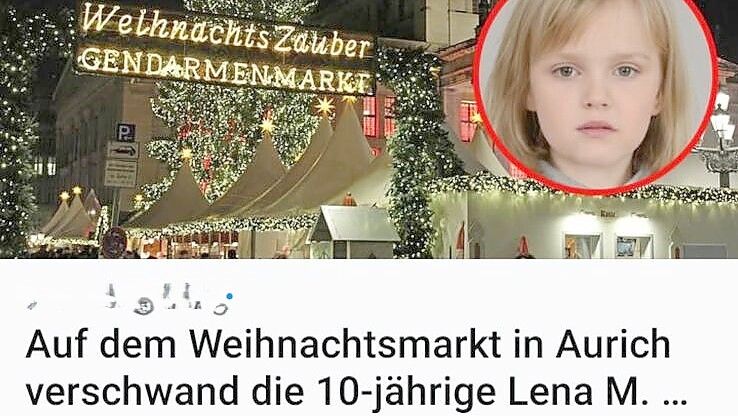 Falschnachricht: Angeblich wird gerade „Lena M.“ in verschiedenen Städten vermisst. Hier soll sie in Aurich verschwunden sein. (Adresse zur Internetseite von uns unkenntlich gemacht.) Screenshot: privat