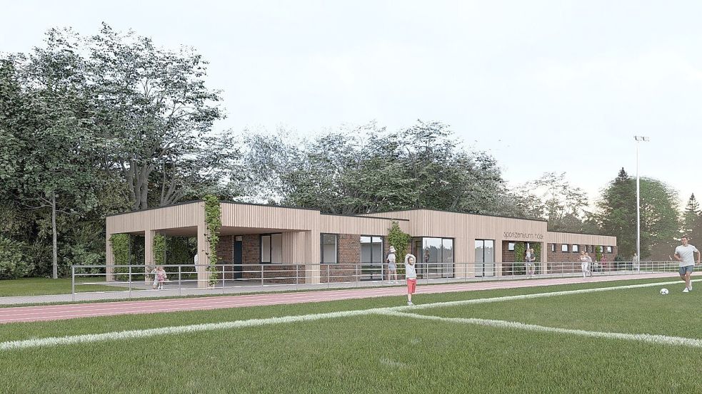 So könnte das Gebäude aussehen. Animation: Gemeinde Uplengen