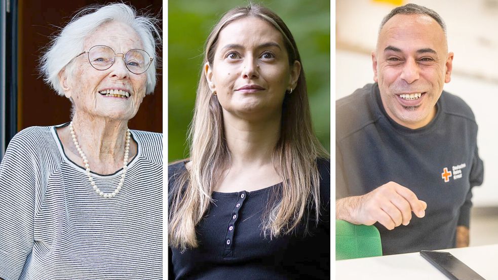 Nur drei Beispiele für viele Menschen aus Osnabrück, die uns 2025 beeindruckt haben: (von links) Ruth Hoefner, Svenja Wilm und Mohammad Afrough. Foto: Michael Gründel (2), Detlef Heese