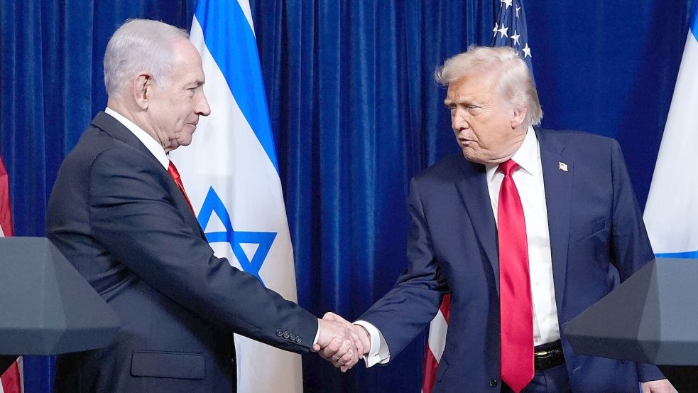 Israels Premier Netanjahu kündigt die Auszeichnung von US-Präsident Trump mit dem Israel-Preis an. Foto: Alex Brandon/AP/dpa