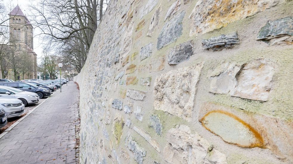 Die historische Mauer am Herrenteichswall, Teil der einstigen Befestigungsanlage der Stadt, ist restauriert. Foto: Jörn Martens