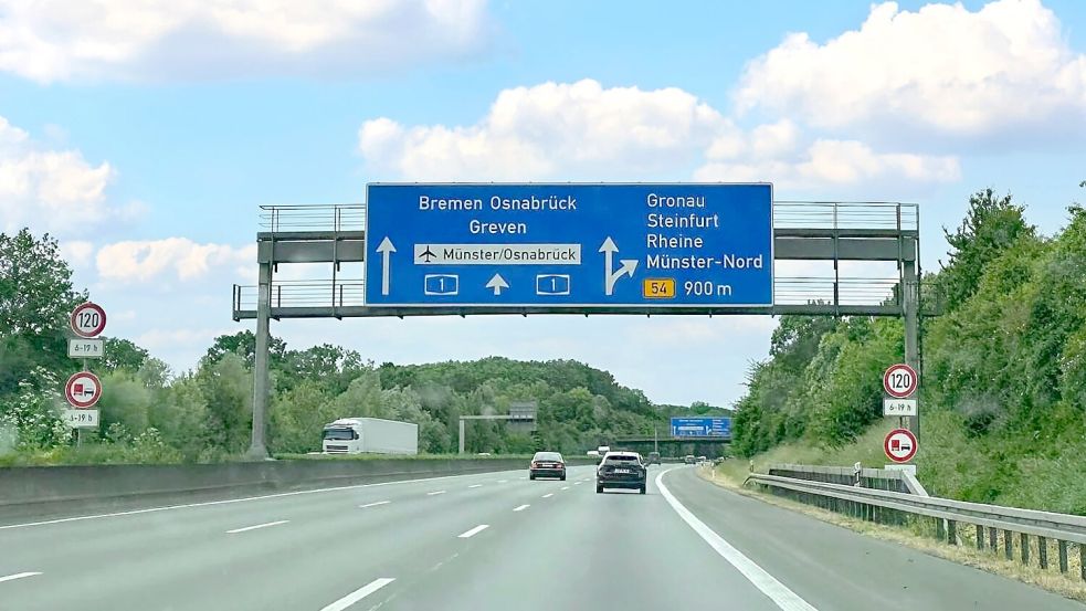 Von der Abfahrt Münster-Nord bis zum Lotter Kreuz soll die A1 duechgehend sechsspurig werden. Foto: DEGES