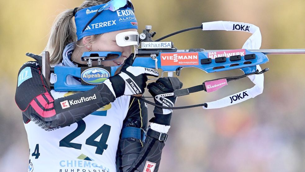 Franziska Preuß am Ruhpoldinger Schießstand. Foto: Sven Hoppe