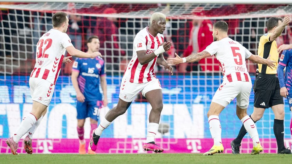 Kölns Ragnar Ache traf gegen Mainz doppelt. Foto: Marius Becker