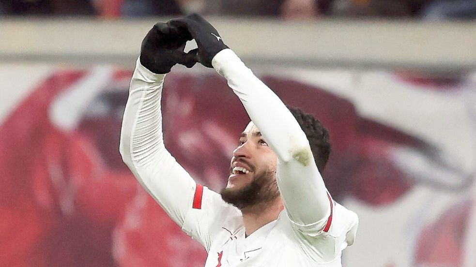 Der Brasilianer Romulo jubelt in Richtung seiner Familie auf der Tribüne. Foto: Jan Woitas