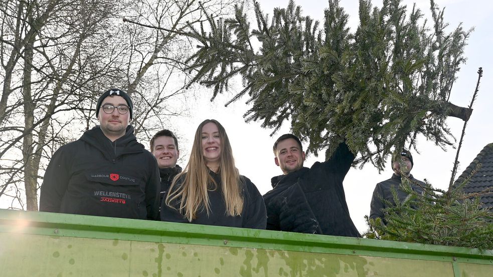 Die jungen Ehrenamtler sammelten ausgediente Weihnachtsbäume ein. Foto: Weers