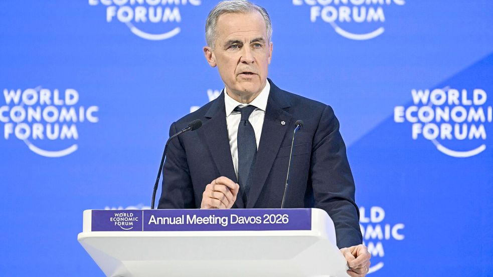 Kanadas Premierminister Mark Carney während seiner Rede beim Weltwirtschaftsforum in Davos. Foto: dpa/FABRICE COFFRINI