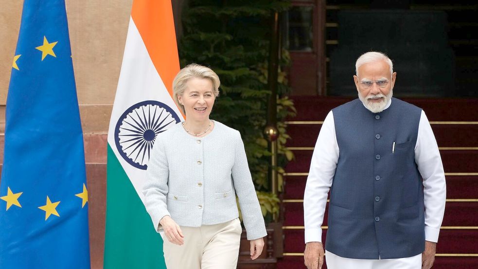 Wollen die Beziehungen zwischen der EU und Indien stärken: Premierminister Narendra Modi und EU-Kommissionschefin Ursula von der Leyen. Foto: Manish Swarup/AP/dpa