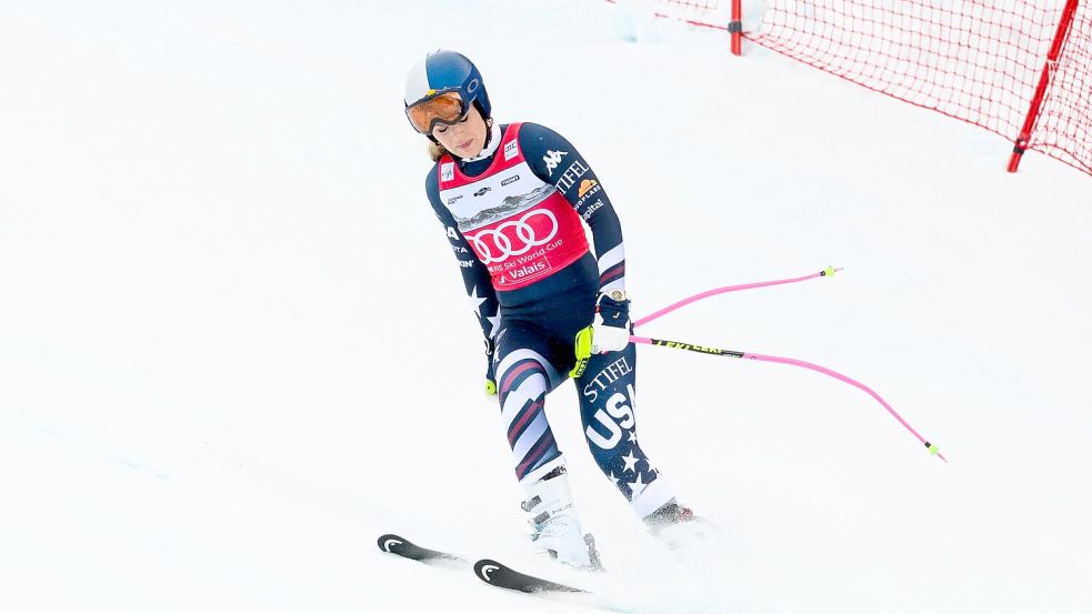 Sorgen ums Knie: Vonn stürzte vorigen Freitag in Crans-Montana. (Archivbild) Foto: Jean-Christophe Bott