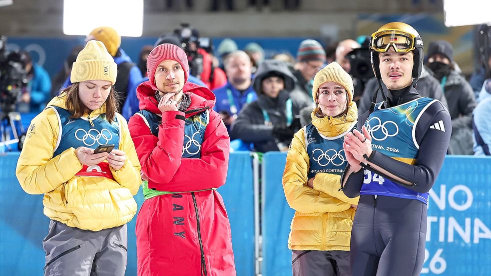 Das deutsche Skisprung-Team war nach Platz vier enttäuscht. Foto: Daniel Karmann