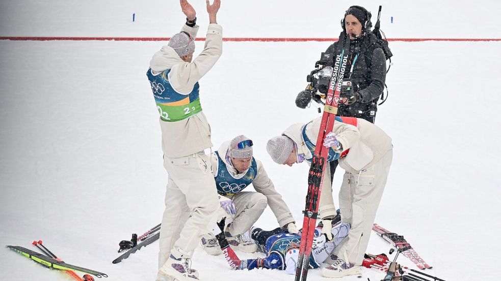 Erstmals Olympiasieger: Frankreichs Staffel jubelte im Ziel. Foto: Hendrik Schmidt