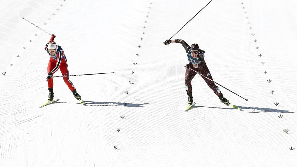 Coletta Rydzek setzte sich in einem packenden Zielsprint um Bronze durch. Foto: Daniel Karmann