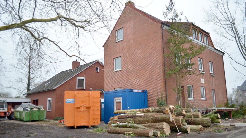 Etliche Pappeln auf dem Grundstück Am Siel in Westrhauderfehn haben die Investoren abgeholzt. Die Gebäude sollen saniert werden, um für Wohnzwecke genutzt werden zu können. Foto: Astrid Fertig