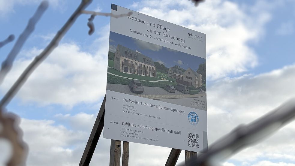 Im Wohnquartier Hasenburg steht bisher nur das Schild der Diakoniestation Hesel-Jümme-Uplengen. Foto: Lars Löschen/Archiv