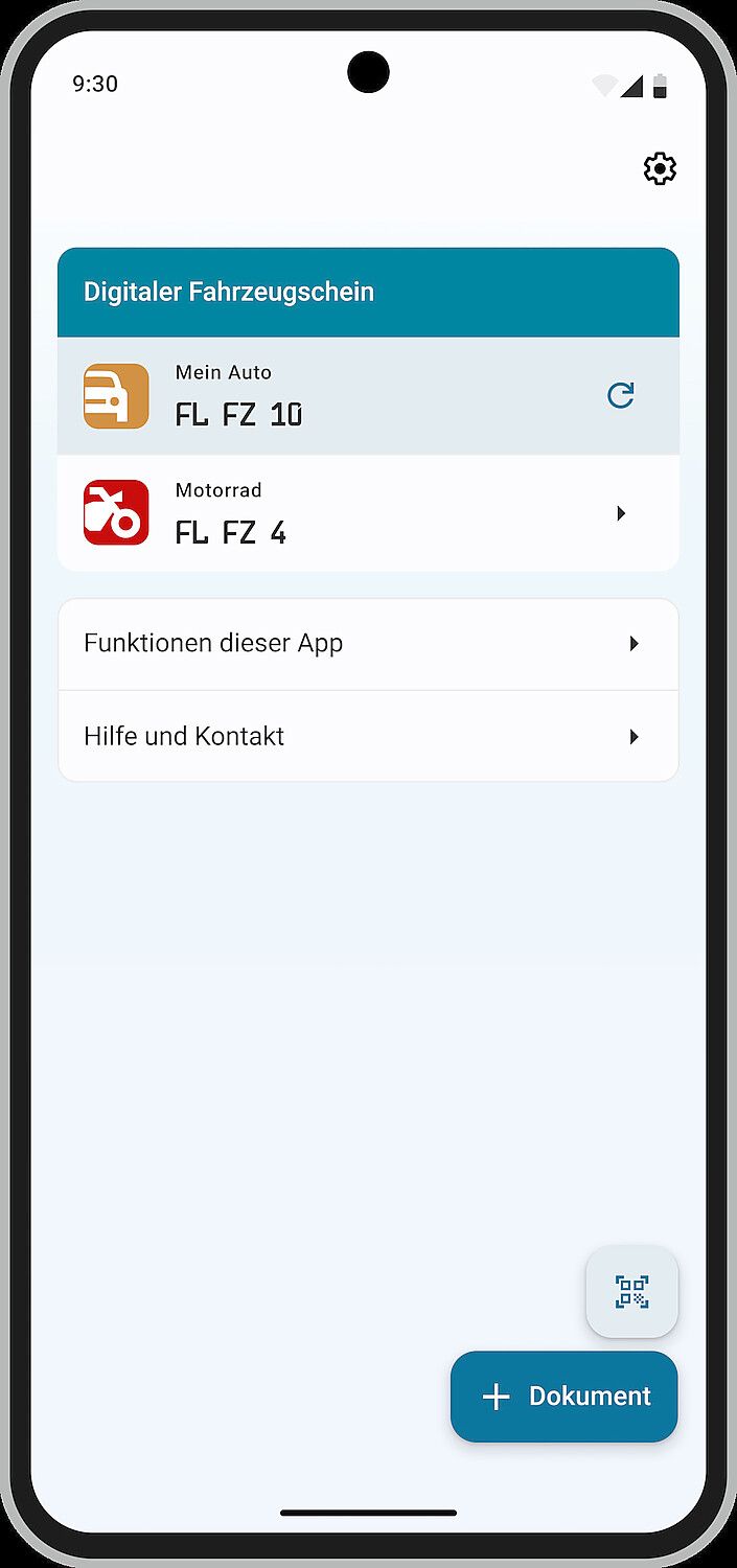 So sieht die Oberfläche der i-Kfz-App aus. Dort kann man mehrere Dokumente anzeigen lassen. Foto: Kraftfahrtbundesamt