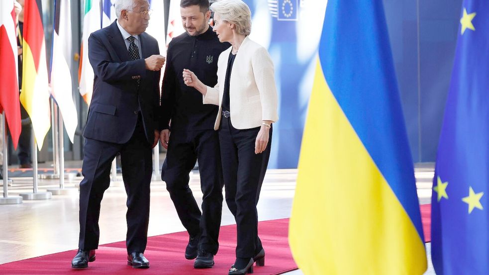 EU-Ratspräsident Costa will mit der ukrainischen Führung über das Streitthema Öllieferungen reden. (Archivbild) Foto: Omar Havana/AP/dpa